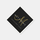 Moderne minimalistische schwarze goldene Monogramm Serviette (Ecke)