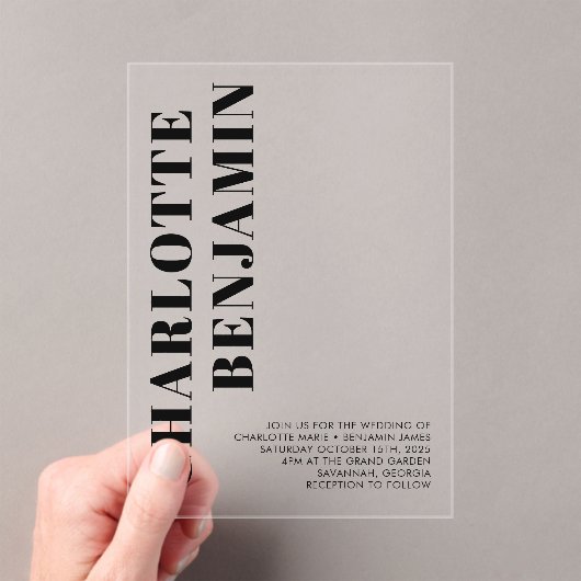 Moderne Minimalistische Schwarze Hochzeit Acryleinladungen (Insitu (Handheld))