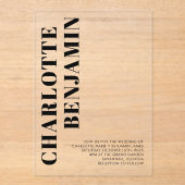 Moderne Minimalistische Schwarze Hochzeit Acryleinladungen (Vorderseite)