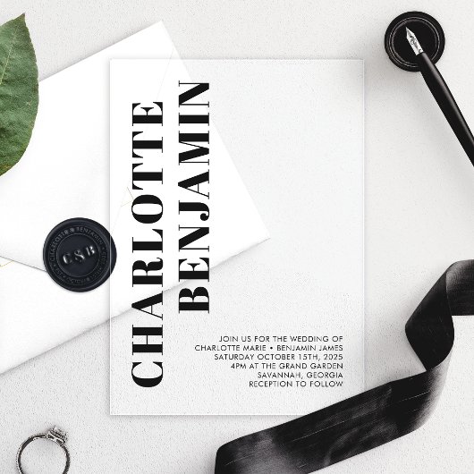 Moderne Minimalistische Schwarze Hochzeit Acryleinladungen