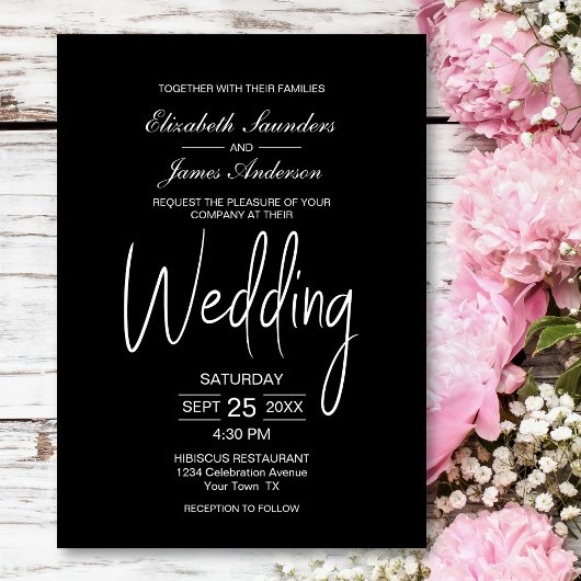 Moderne Minimalistische Schwarze Hochzeit Einladung