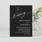 Moderne Minimalistische Schwarze Hochzeit Einladung (Stehend Vorderseite)