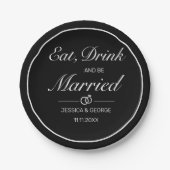 Moderne Minimalistische Schwarze Hochzeit Pappteller (Vorderseite)