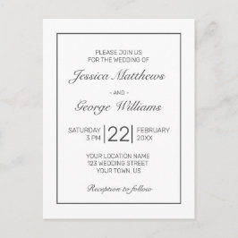 Moderne Minimalistische Schwarze Hochzeit Postkarte