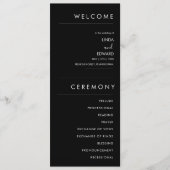Moderne Minimalistische Schwarze Hochzeit Programm (Vorderseite)