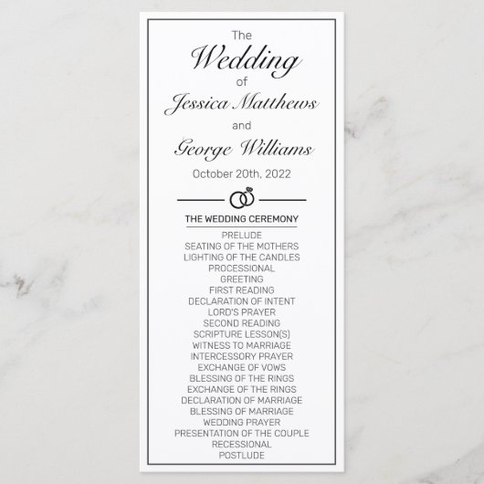 Moderne Minimalistische Schwarze Hochzeit Programm (Vorderseite)