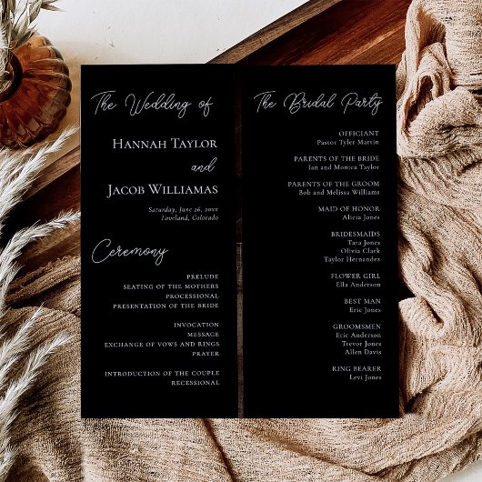 Moderne Minimalistische Schwarze Hochzeit Programm