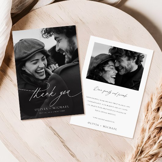 Moderne Minimalistische Schwarze Kalligrafie Foto Dankeskarte