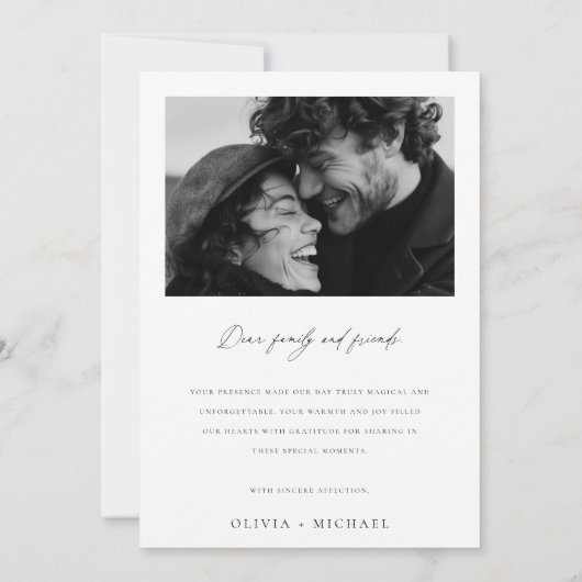 Moderne Minimalistische Schwarze Kalligrafie Foto Dankeskarte (Rückseite)