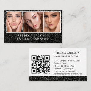 Moderne, minimalistische schwarze Leder-Make-up- u Visitenkarte