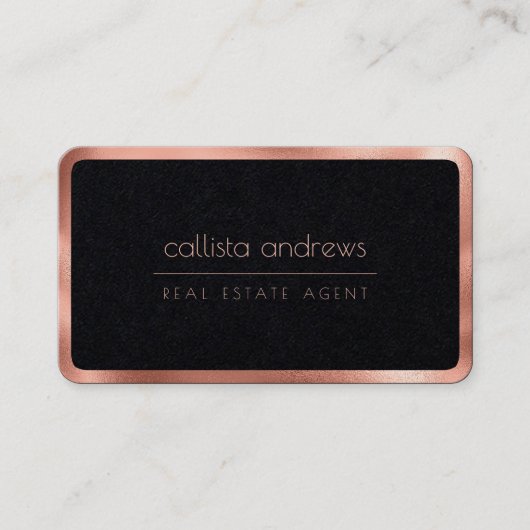 Moderne Minimalistische Schwarze Rose Gold Border Visitenkarte (Vorderseite)