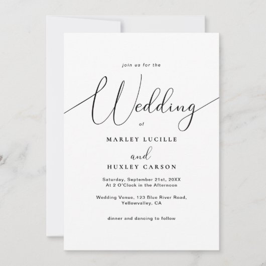 Moderne Minimalistische Schwarze Schriftzeichen Einladung (Vorderseite)