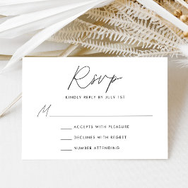 Moderne Minimalistische Schwarze Skripthochzeit RSVP Karte