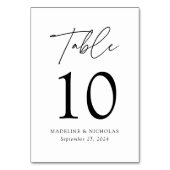 Moderne Minimalistische Schwarze Skripthochzeit Tischnummer (Rückseite)