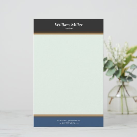 Moderne Minimalistische schwarze Streifen Briefpapier (Stehend Vorderseite)