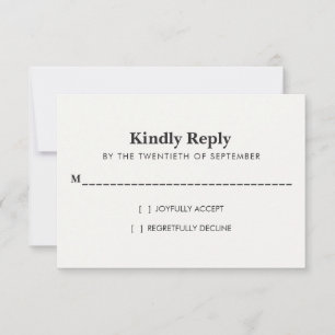 Moderne minimalistische schwarze und weiße Hochzei RSVP Karte