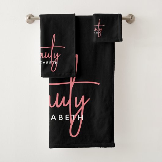 Moderne Minimalistische Schwarzwalzfarbe Beruflich Badhandtuch Set (Insitu)