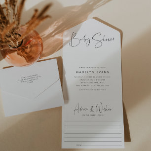 Moderne Minimalistische Script Baby Dusche All In One Einladung