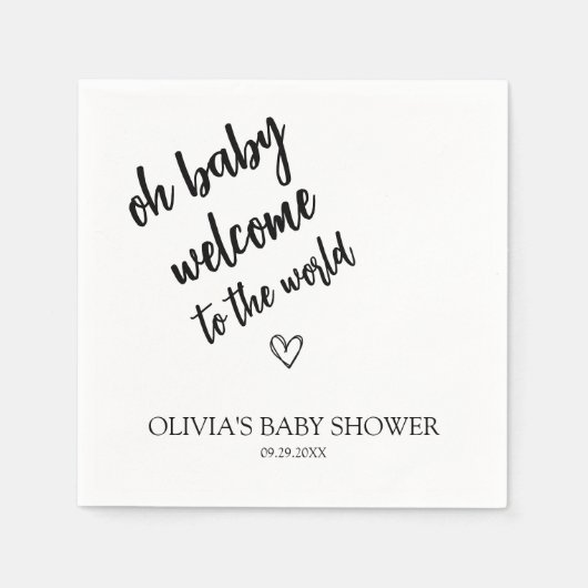 Moderne Minimalistische Script Baby Dusche Napkins Serviette (Vorderseite)