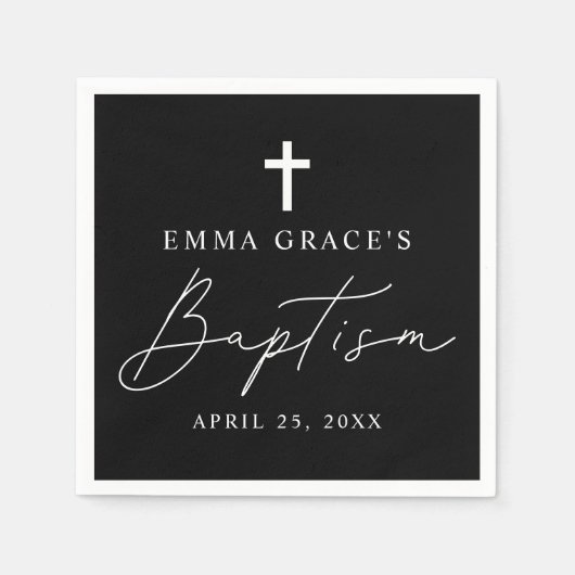 Moderne Minimalistische Script Black and White Tau Serviette (Vorderseite)