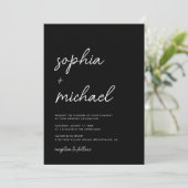 Moderne Minimalistische Script Black Wedding Einladung (Stehend Vorderseite)