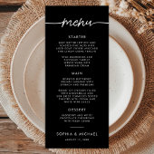Moderne Minimalistische Script Black Wedding Menükarte
