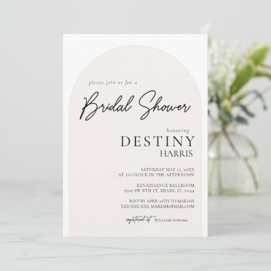 Moderne Minimalistische Script Bridal Dusche Einla Einladung (Stehend Vorderseite)