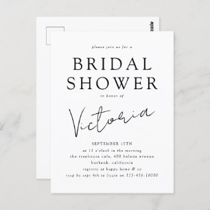 Moderne Minimalistische Script Bridal Dusche Einla Postkarte