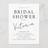 Moderne Minimalistische Script Bridal Dusche Einla Postkarte (Vorderseite)