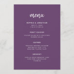 Moderne Minimalistische Script Cassis | Hochzeit Menükarte<br><div class="desc">Diese elegante,  minimalistische Hochzeitskarte besticht durch moderne Schrift-Typografie und einen sauberen,  serifenlosen Text für ein einfaches und stilvolles lila-weißes Design,  das Sie in Liebe setzen.</div>