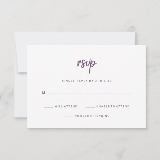 Moderne Minimalistische Script Cassis | Hochzeit RSVP Karte (Rückseite)