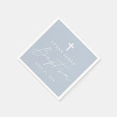 Moderne Minimalistische Script Dusty Blue Taufe Serviette (Ecke)