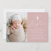 Moderne Minimalistische Script Dusty Rose Foto Tau Einladung (Vorderseite)