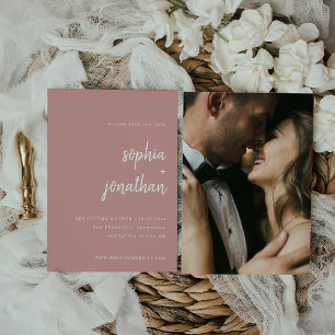 Moderne Minimalistische Script-Dusty-Rose Foto z Save The Date