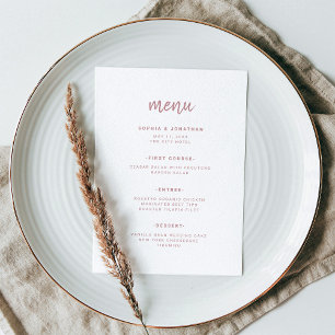 Moderne Minimalistische Script-Dusty-Rose   Hochze Menükarte