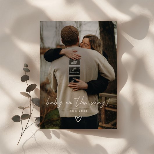 Moderne minimalistische Script-Foto-Schwangerschaf Ankündigung