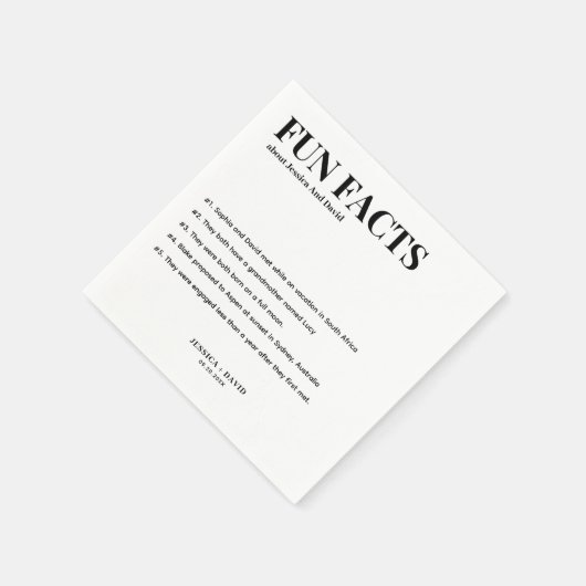 Moderne Minimalistische Script-Fun-Fakten Hochzeit Serviette (Ecke)