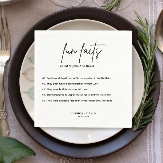 Moderne Minimalistische Script-Fun-Fakten Hochzeit Serviette