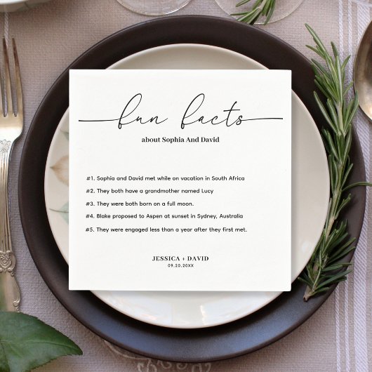 Moderne Minimalistische Script-Fun-Fakten Hochzeit Serviette