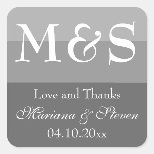 Moderne Minimalistische Script Gray Wedding Quadratischer Aufkleber (Vorderseite)