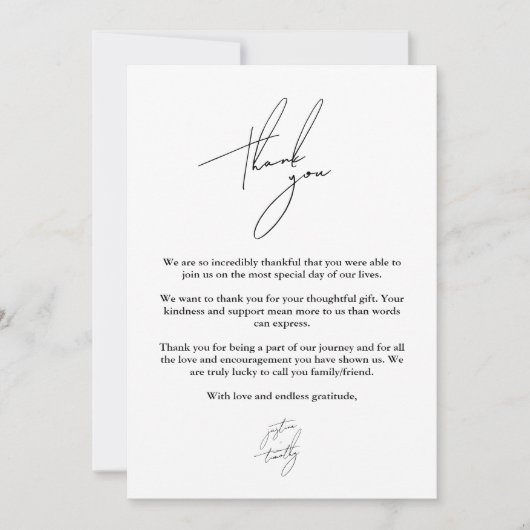 Moderne Minimalistische Script-Hochzeit Danke-Card Einladung (Vorderseite)