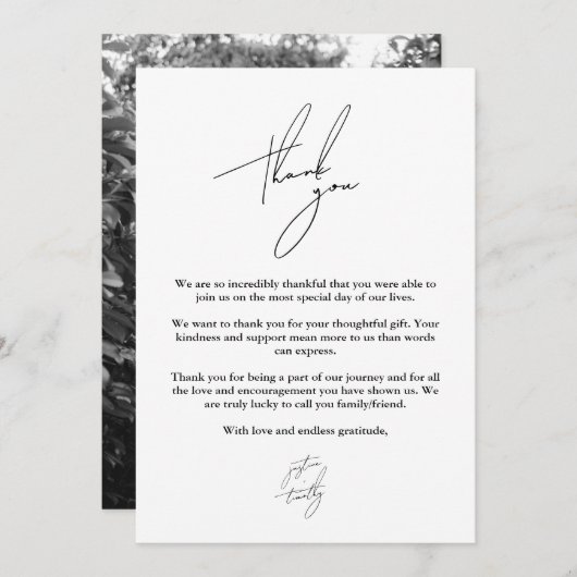 Moderne Minimalistische Script-Hochzeit Danke-Card Einladung (Vorne/Hinten)