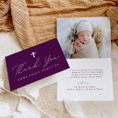 Moderne Minimalistische Script Lila Foto Taufe Dankeskarte