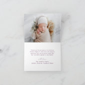 Moderne Minimalistische Script Lila Foto Taufe Dankeskarte (Innenseite)