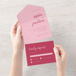 Moderne Minimalistische Script Magenta und rosa Ho All In One Einladung