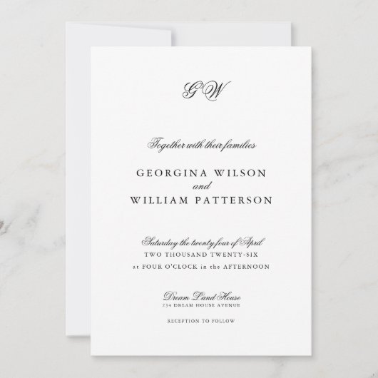 Moderne Minimalistische Script Monogram Wedding Einladung (Vorderseite)