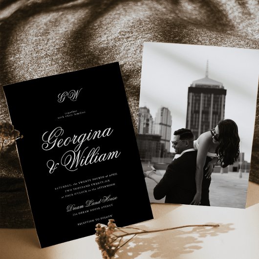 Moderne Minimalistische Script Monogram Wedding Einladung