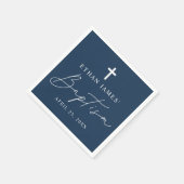Moderne Minimalistische Script Navy Blue Taufe Serviette (Ecke)