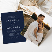 Moderne Minimalistische Script Navy Foto Hochzeit Einladung
