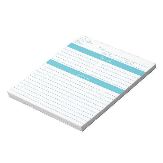 Moderne Minimalistische Script Ocean Blue Rezepte Notizblock (Rotiert)